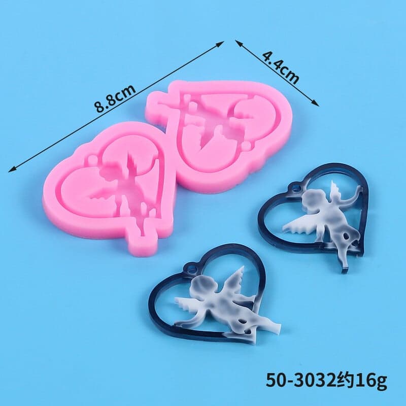 Molde corazón cupido para resina – dije en forma de corazón con ángel